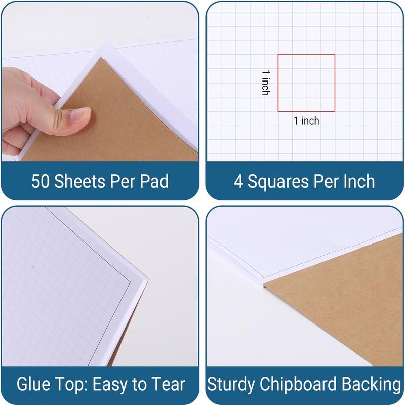 suituts 3 Pads 11X17 Inches Graph Paper, Large Grid Paper, Two Side Drafting Paper, Architect Graph Paper, Blueprint Paper(4 Squares Per Inch, 50 Sheets Each Pad) - Image 3